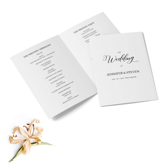 Programa plegado Boda de caligrafía minimalista (Subido por el creador)