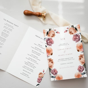 Programa plegado Boho Peach Floral Garden Wedding