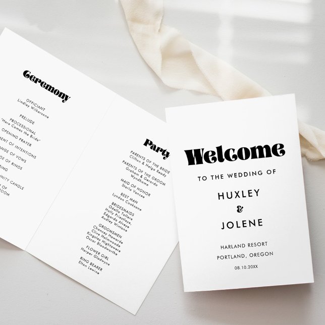 Programa plegado de boda de guiones retro de época (Subido por el creador)
