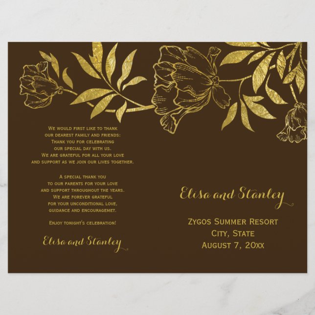 programa plegado de boda floral de peonías de Reli (Anverso)