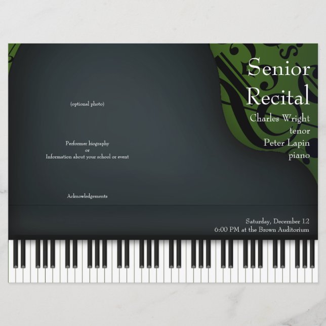 Programa plegado verde ocal o piano recital (Anverso)