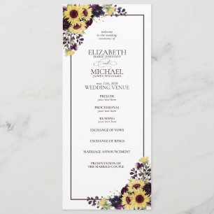 Programa Plum Purple Sunflower Watercolor Boda