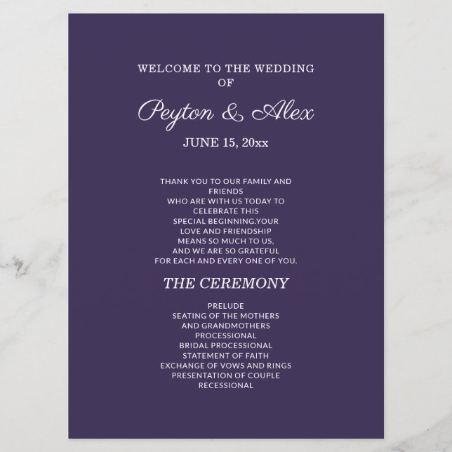 Programa Plum Purple Wedding de doble cara (Anverso)