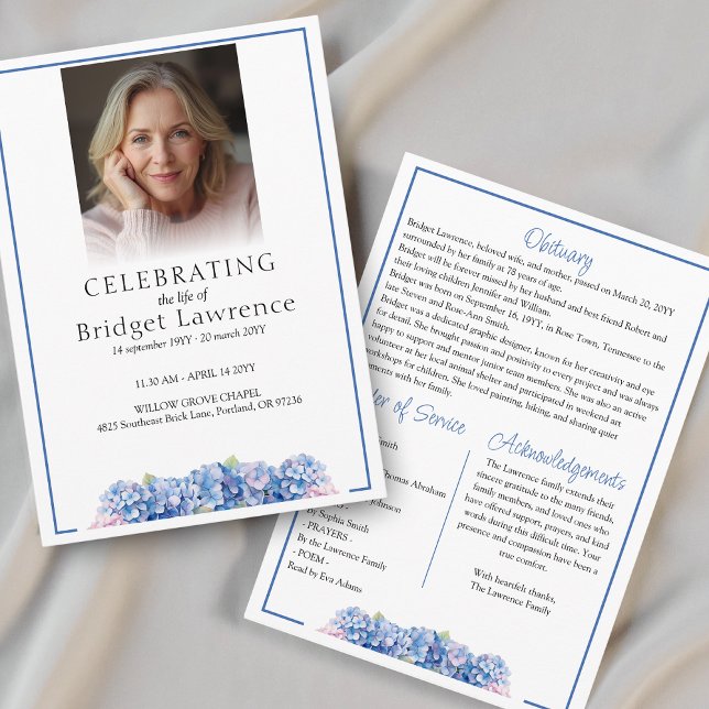 Programa Pretty Blue Hydrangea Celebrating Life - Funeral (Subido por el creador)