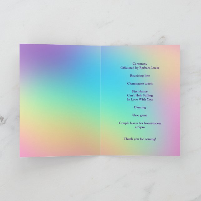 Programa Pretty Pastel Rainbow Gradient Wedding Program (Interior)