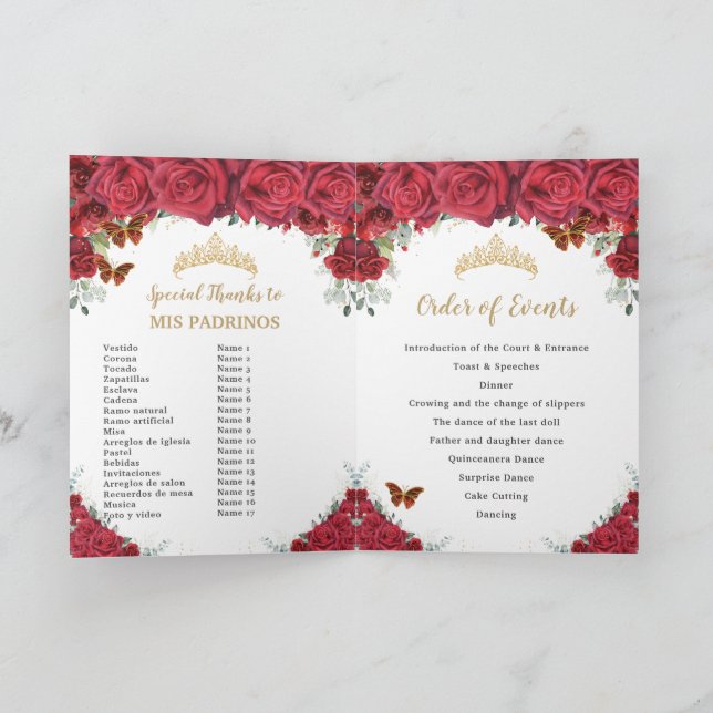 Programa Princesa Floral Roja Quinceañera Orden de los even (Interior)
