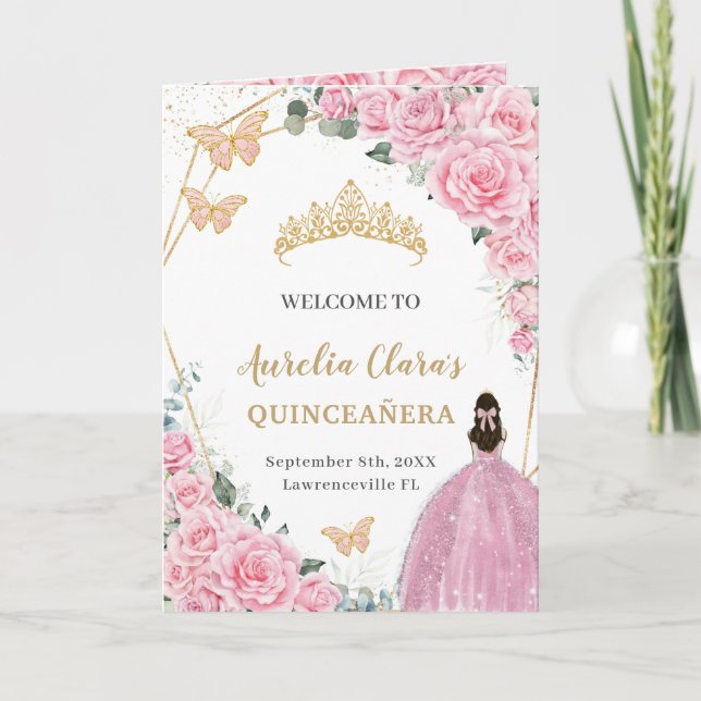 Programa Princesa Floral Rosa Quinceañera Orden de eventos (Anverso)