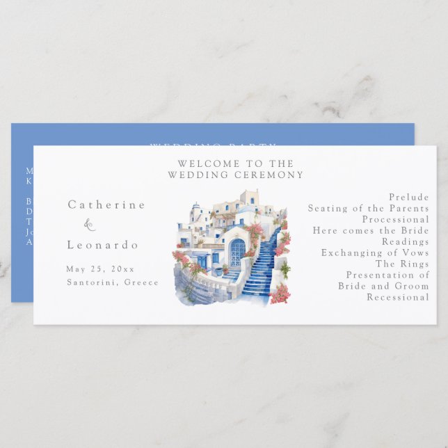 Programa Pristine de Boda Santorini Azul y Blanco (Anverso / Reverso)