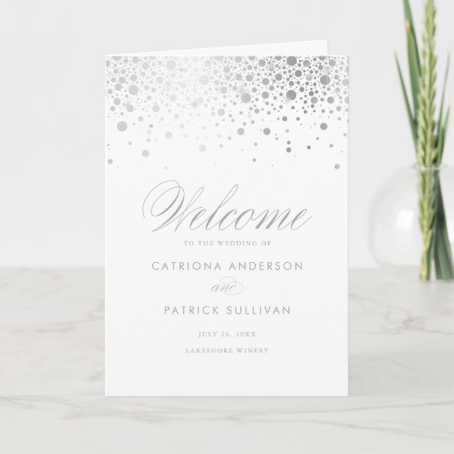 Programa Puntos de confeti de papel de plata Boda blanca Fo (Anverso)
