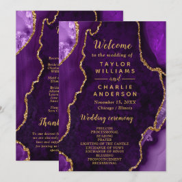 Programa Purple and Gold Agate Wedding Program