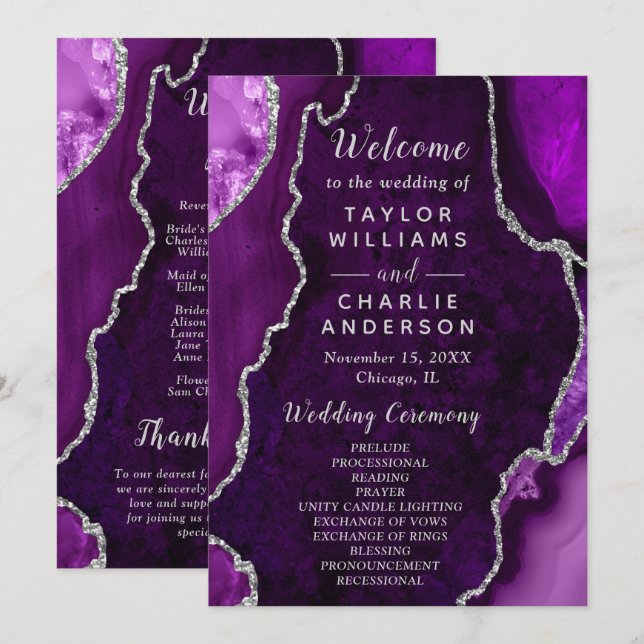 Programa Purple and Silver Agate Wedding Program (Anverso / Reverso)