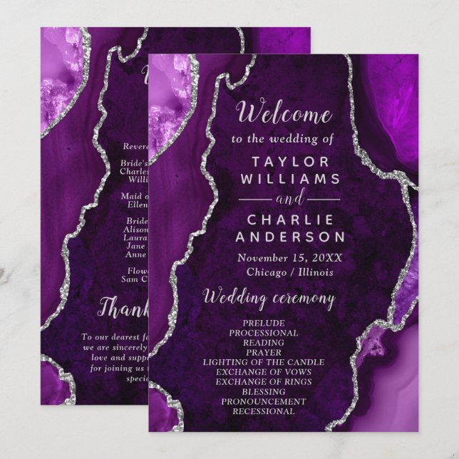 Programa Purple and Silver Agate Wedding Program (Anverso / Reverso)