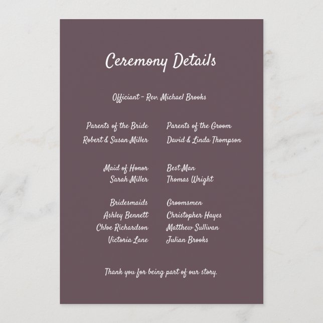 Programa Purple Floral Botanical Wedding (Reverso)