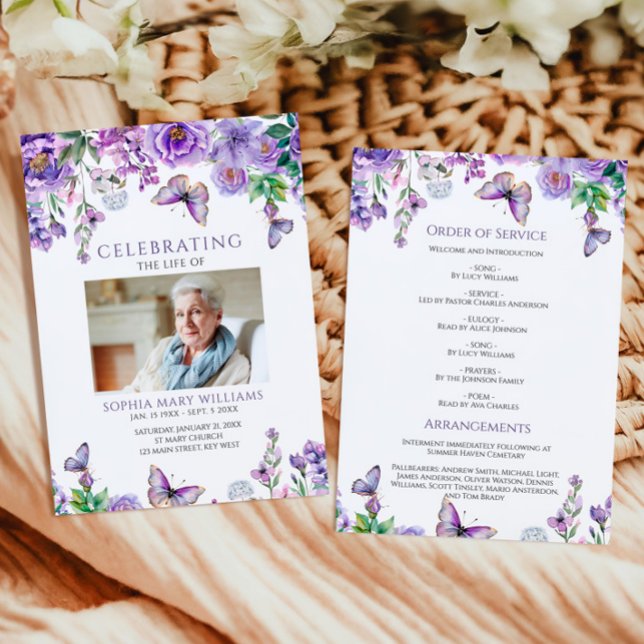 Programa Purple Flowers Funeral Order of Service (Subido por el creador)