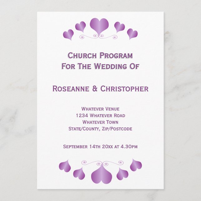 Programa Purple Hearts Design Wedding (Anverso)