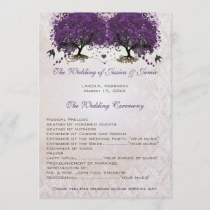 Programa Púrpura árbol vintage Aves Damask Wedding