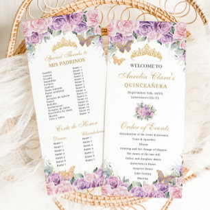 Programa Púrpura Floral Púrpura Quinceañera Orden de evento