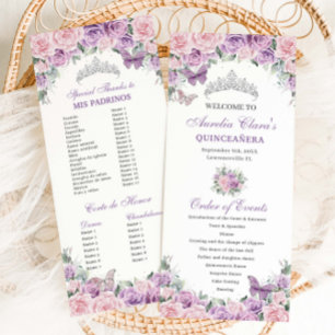 Programa Púrpura Floral Púrpura Quinceañera Orden de evento