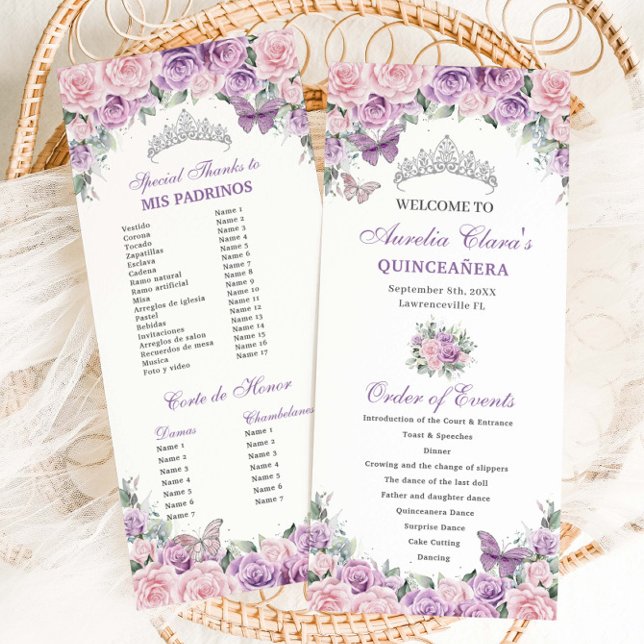 Programa Púrpura Floral Púrpura Quinceañera Orden de evento (Subido por el creador)