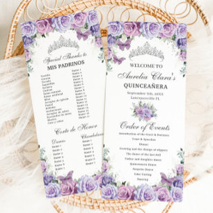 Programa Púrpura Lilac Floral Quinceañera Orden de eventos
