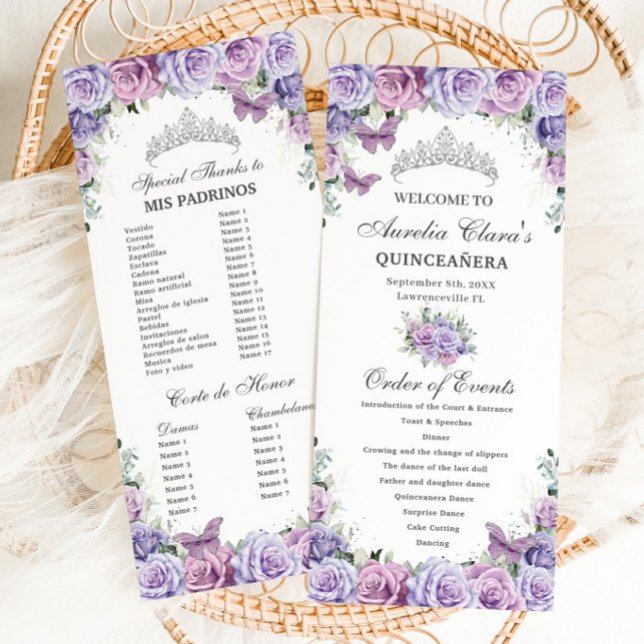 Programa Púrpura Lilac Floral Quinceañera Orden de eventos (Subido por el creador)