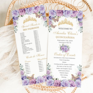 Programa Púrpura Lilac Floral Quinceañera Orden de eventos