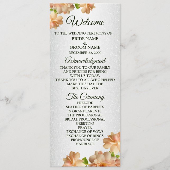 Programa Purpurina Floral Plata Rosa de Peach Elegant Weddi (Anverso)