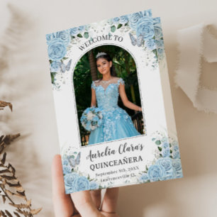 Programa Quinceañera azul Floral Silver Orden de eventos