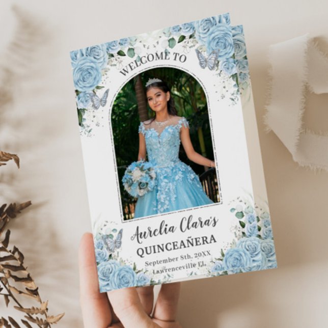 Programa Quinceañera azul Floral Silver Orden de eventos (Subido por el creador)