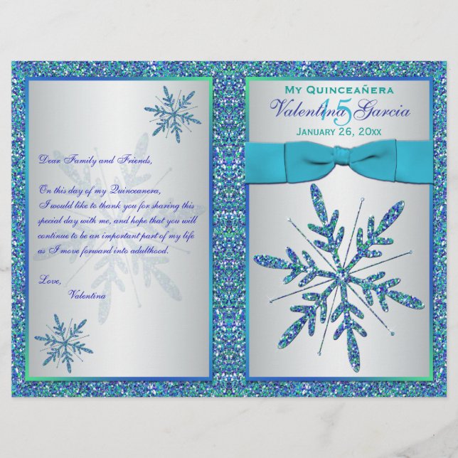 Programa Quinceañera de copos de nieve azul Aqua S (Anverso)