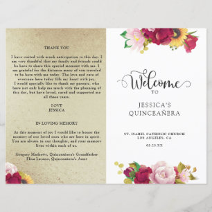Programa Quinceanera de Oro Rojo y Floral Amarillo