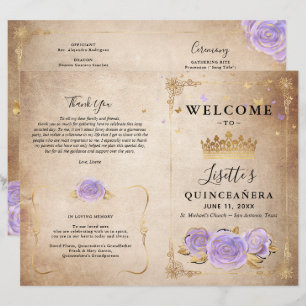Programa Quinceanera de pergamino de oro morado li