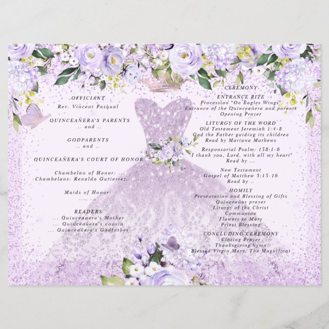 Programa Quinceanera Dusty Purple Floral en traje (Reverso)