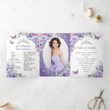 Programa Quinceañera Flor de Lila Púrpura Plata 15