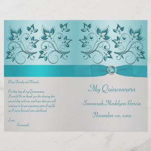 Programa Quinceanera floral Aqua y Silver