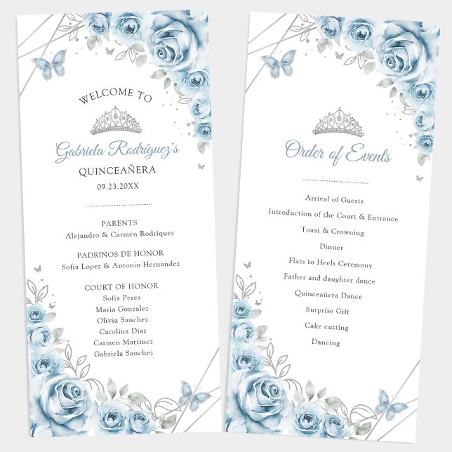 Programa Quinceanera floral azul del bebé Orden de eventos (Subido por el creador)