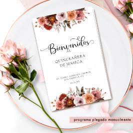 Programa Quinceanera floral de borgoña de Rubor en