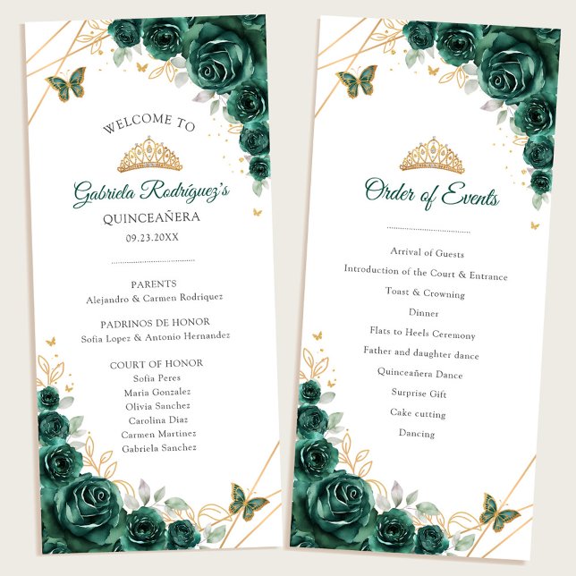 Programa Quinceanera floral de oro verde orden de eventos (Subido por el creador)