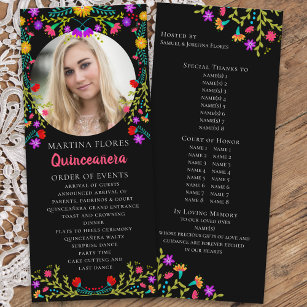 Programa Quinceanera Floral Mexicana Fiesta Negro