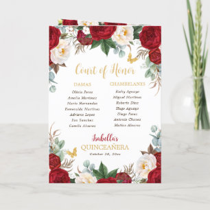 Programa Quinceanera floral roja Princesa Padrinos Evento