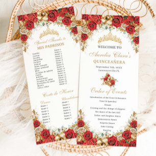 Programa Quinceañera Floral Roja y Dorada Orden de Eventos
