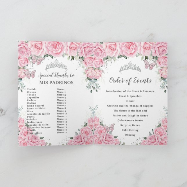 Programa Quinceañera floral rosa Orden de los eventos Padri (Interior)