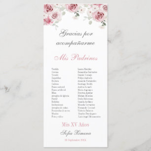 Programa Quinceañera floral rosa Rubor