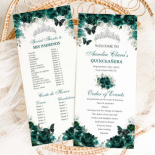 Programa Quinceañera floral verde esmeralda Orden de evento