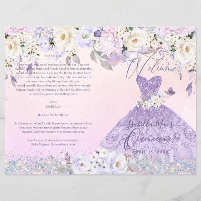 Programa Quinceanera H2 Dusty Lilac Purple Gown (Anverso)