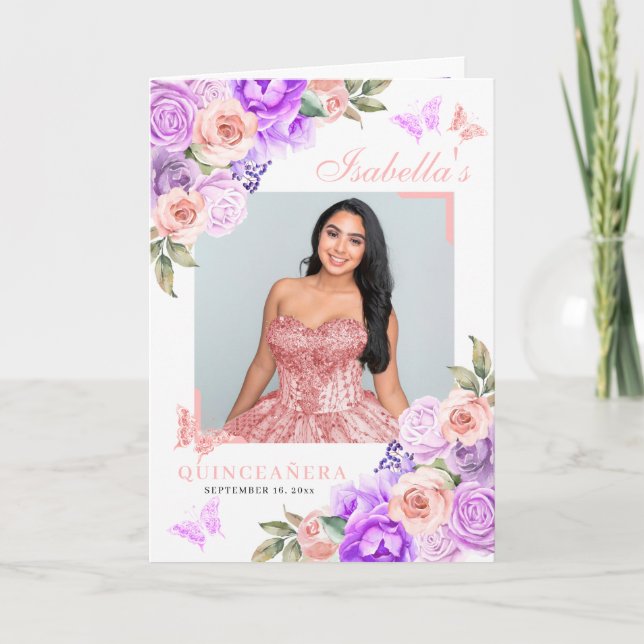 Programa Quinceanera rosa y púrpura (Anverso)