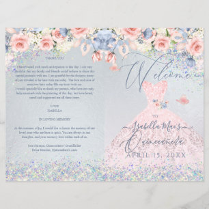 Programa Quinceanera Rubor Purpurina floral rosa