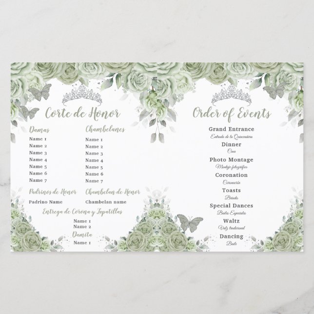 Programa Quinceañera XV de Floral Verde Sage Presu (Reverso)