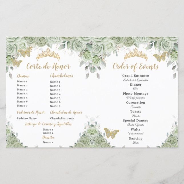 Programa Quinceañera XV de Floral Verde Sage Presu (Reverso)