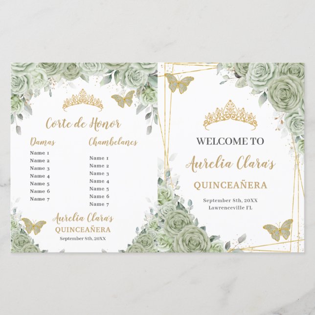 Programa Quinceanera XV para la floral verde del s (Anverso)